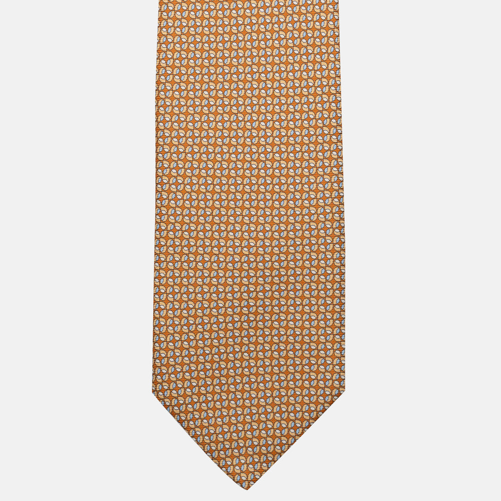 3-Fold Silk Tie, Geometric Pattern, Ochre - JA056132-3