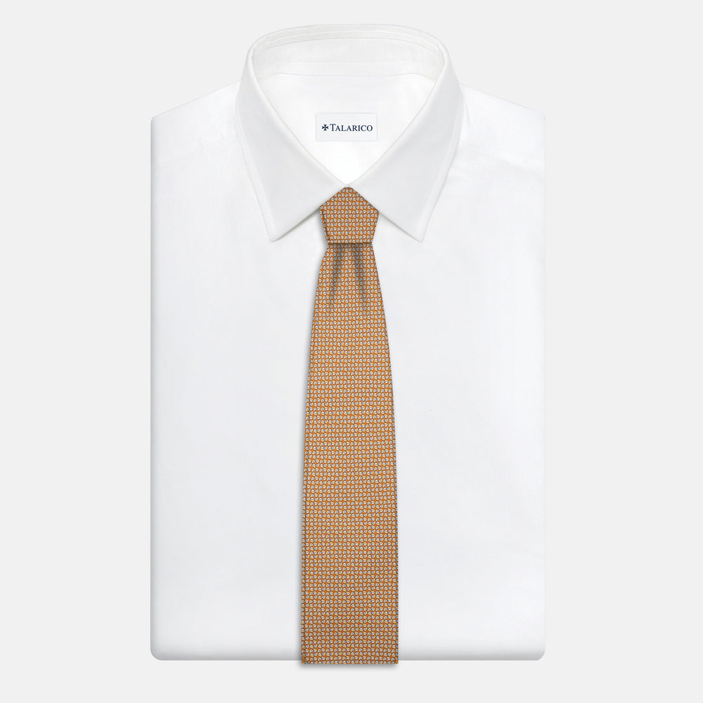 3-Fold Silk Tie, Geometric Pattern, Ochre - JA056132-3