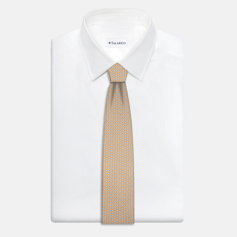 3-Fold Silk Tie, Geometric Pattern, Ochre - JA056334-1