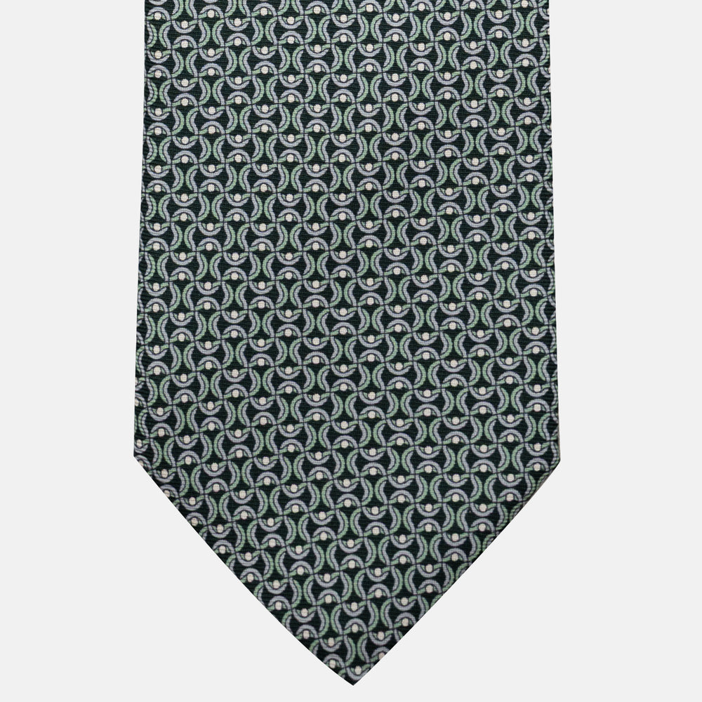 3-Fold Silk Tie, Geometric Pattern, Green - JA056334-2