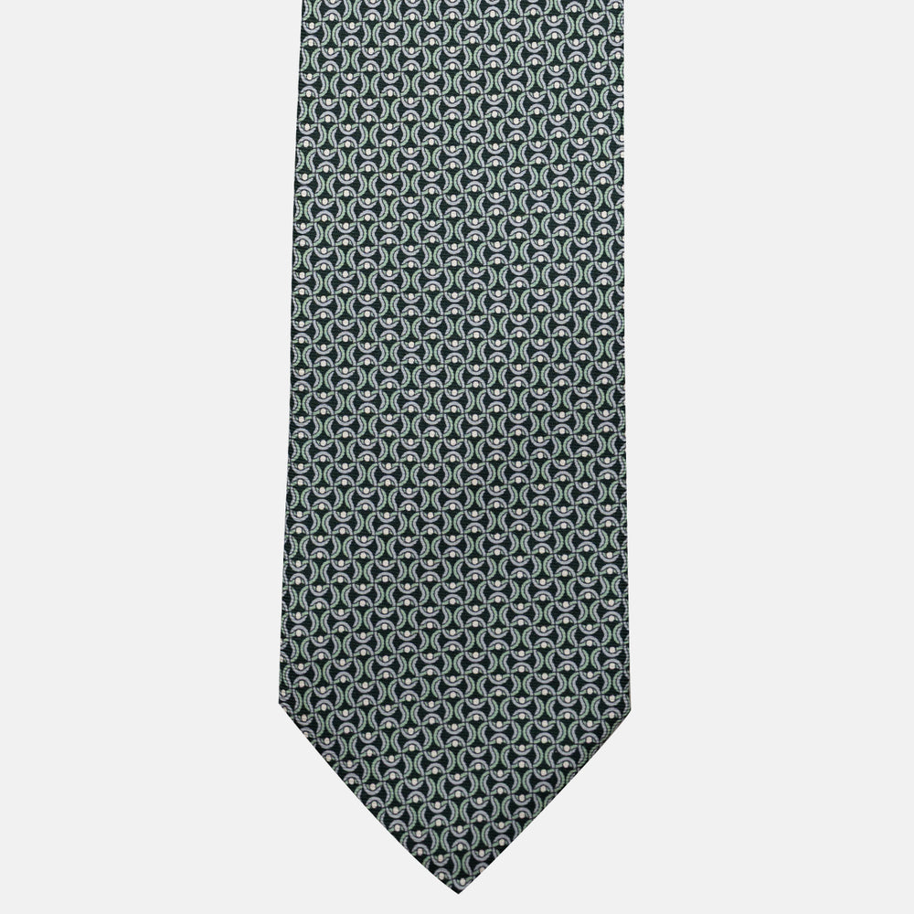 3-Fold Silk Tie, Geometric Pattern, Green - JA056334-2