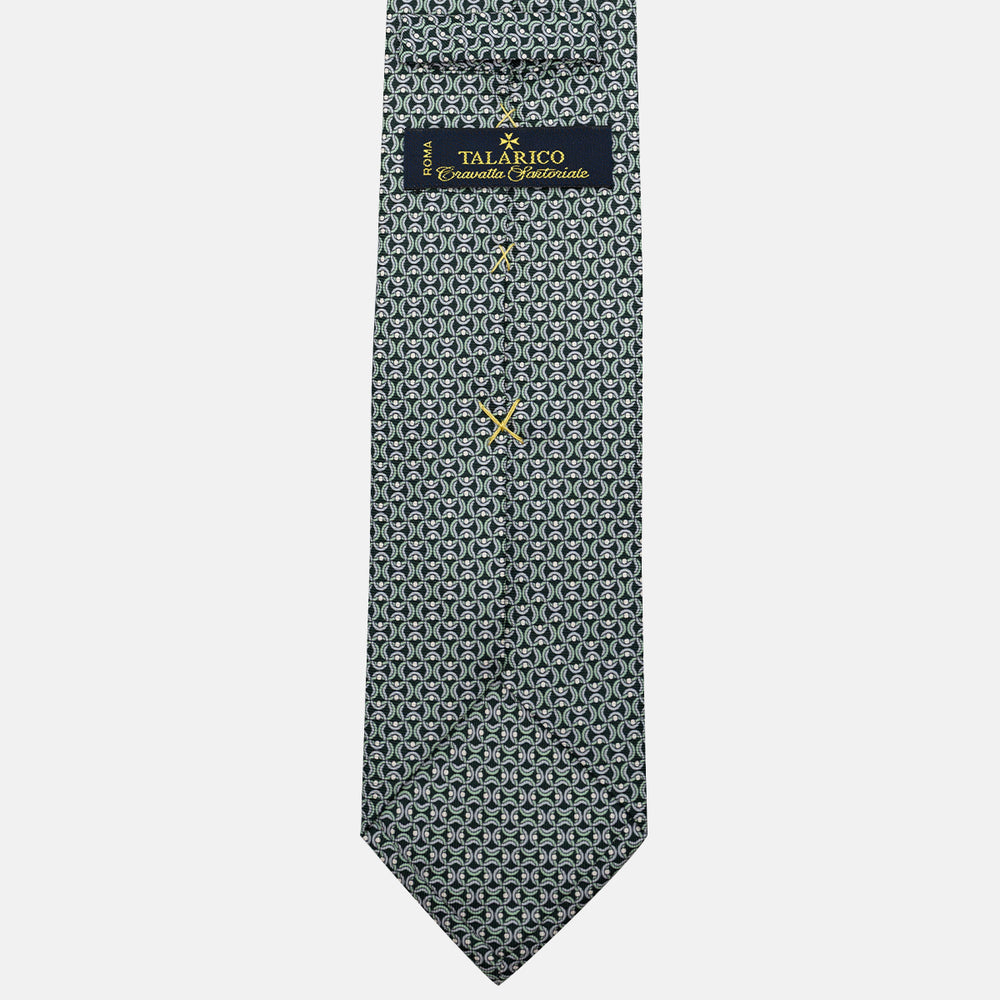 3-Fold Silk Tie, Geometric Pattern, Green - JA056334-2