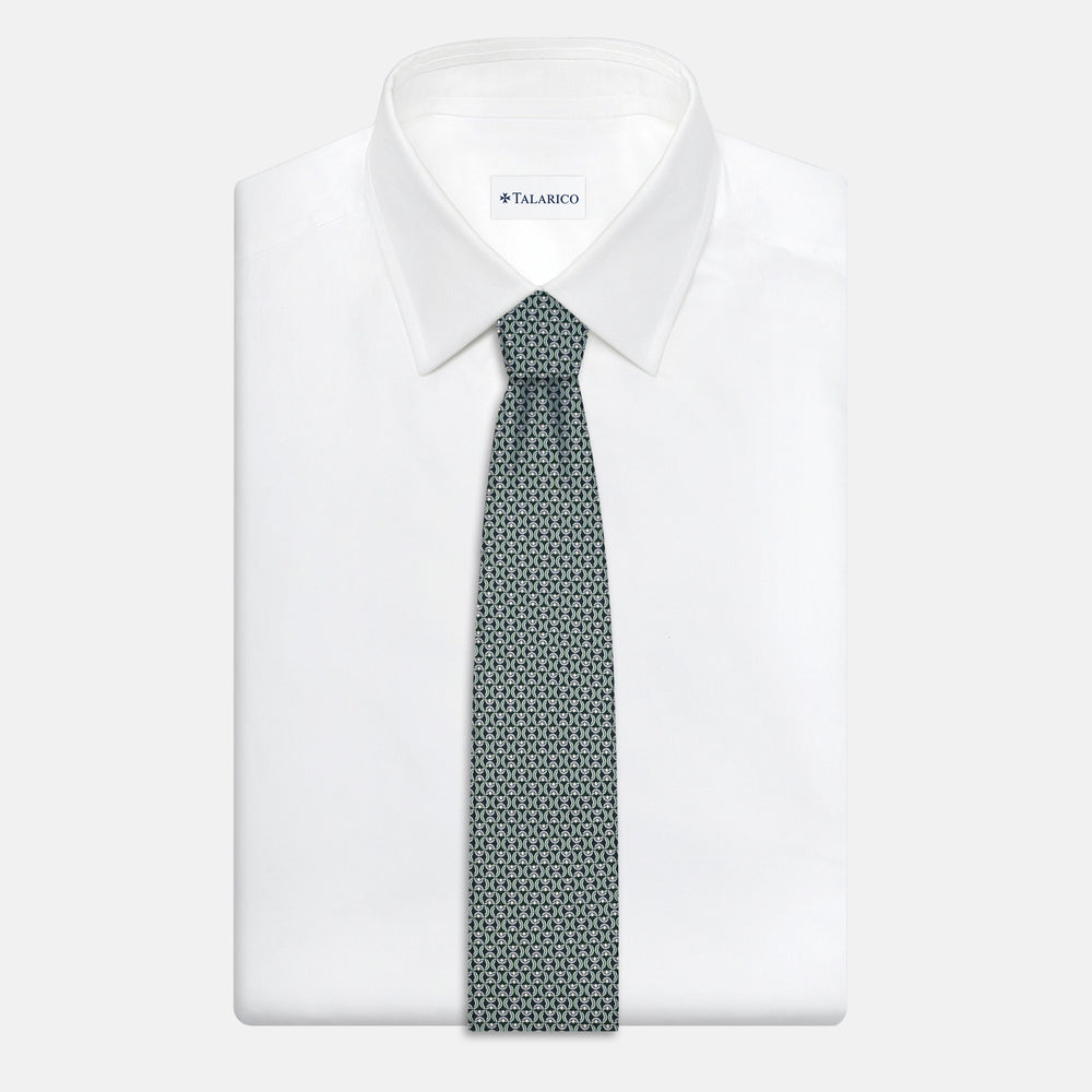 3-Fold Silk Tie, Geometric Pattern, Green - JA056334-2