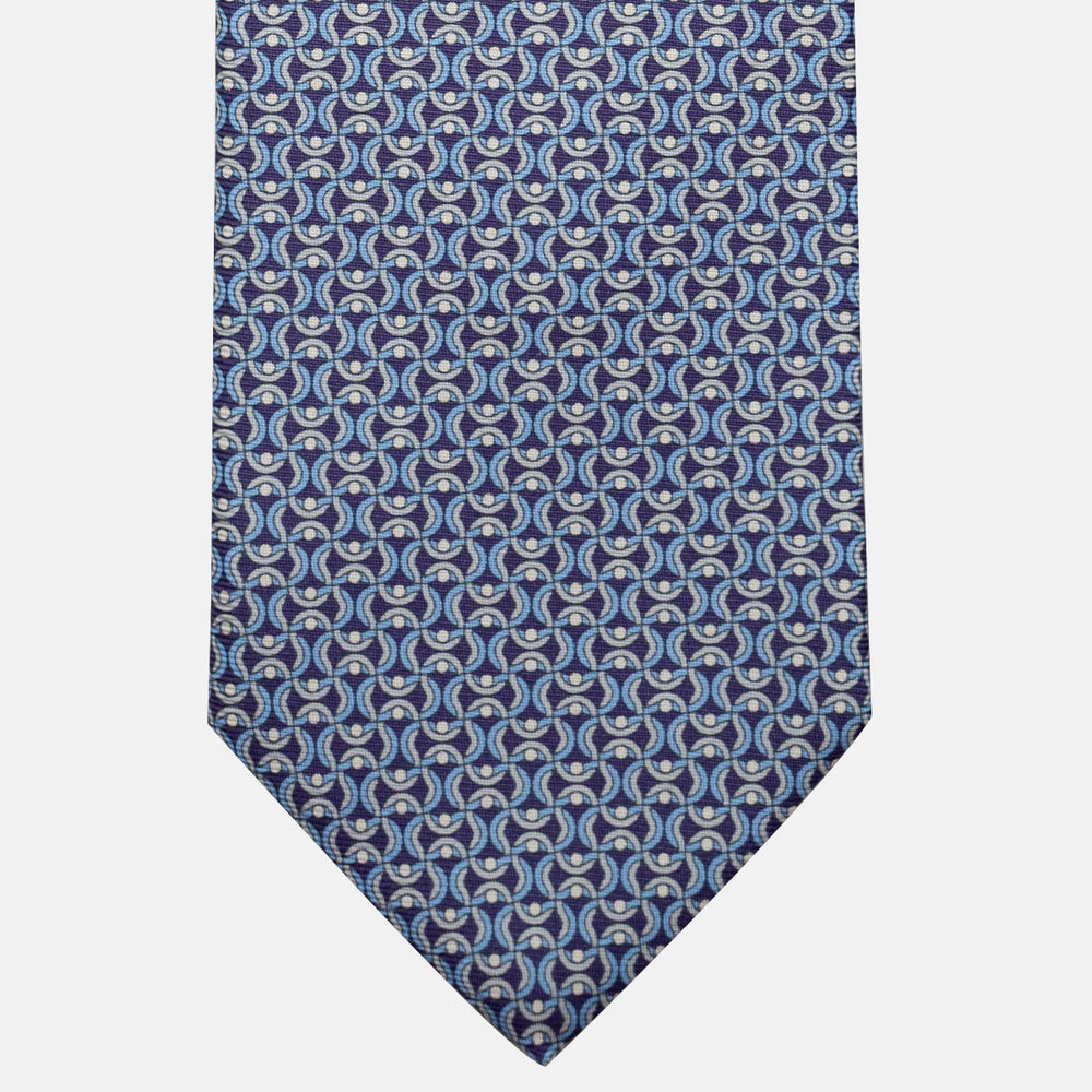 3-Fold Silk Tie, Geometric Pattern, Purple - JA056334-4