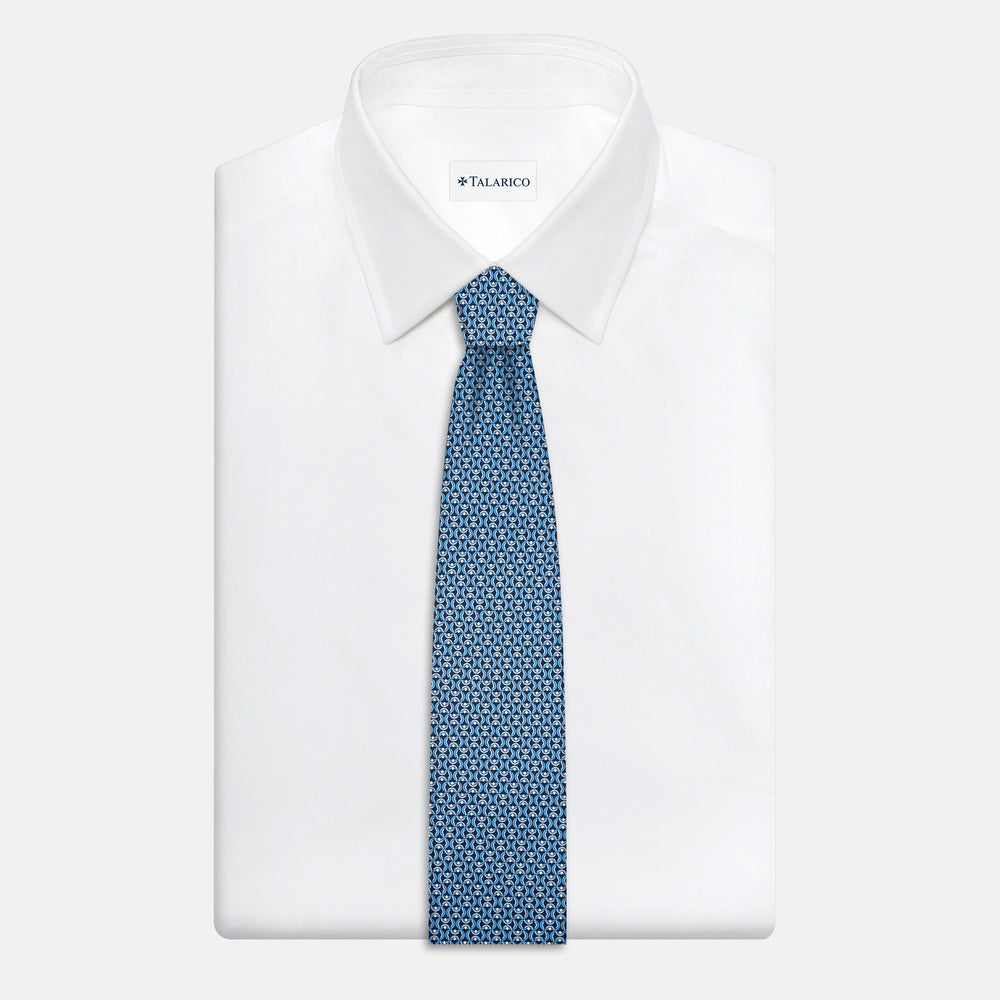 3-Fold Silk Tie, Geometric Pattern, Light Blue - JA056334-5
