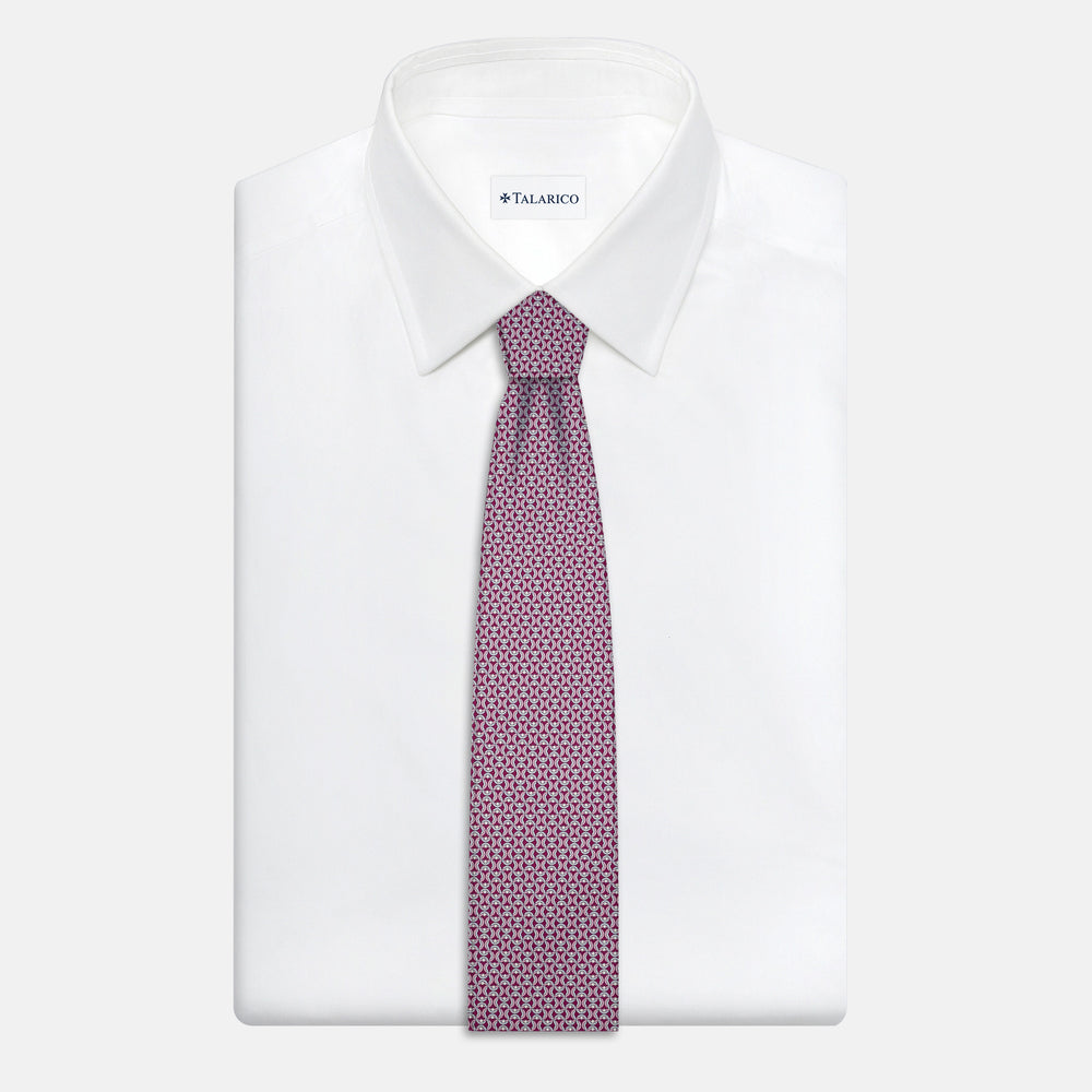 3-Fold Silk Tie, Geometric Pattern, Magenta - JA056334-6