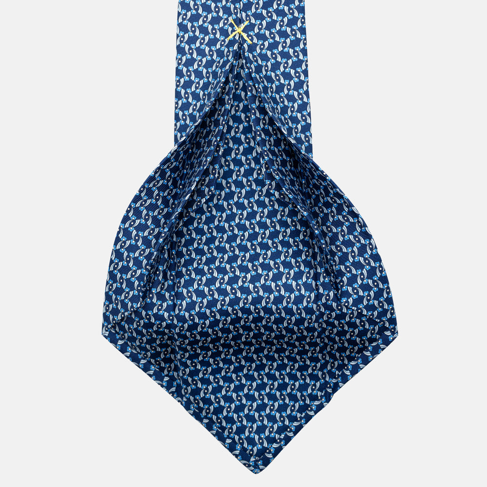 Cravatta 7 pieghe in seta Fantasia Floreale Blu Celeste - JA056337-11