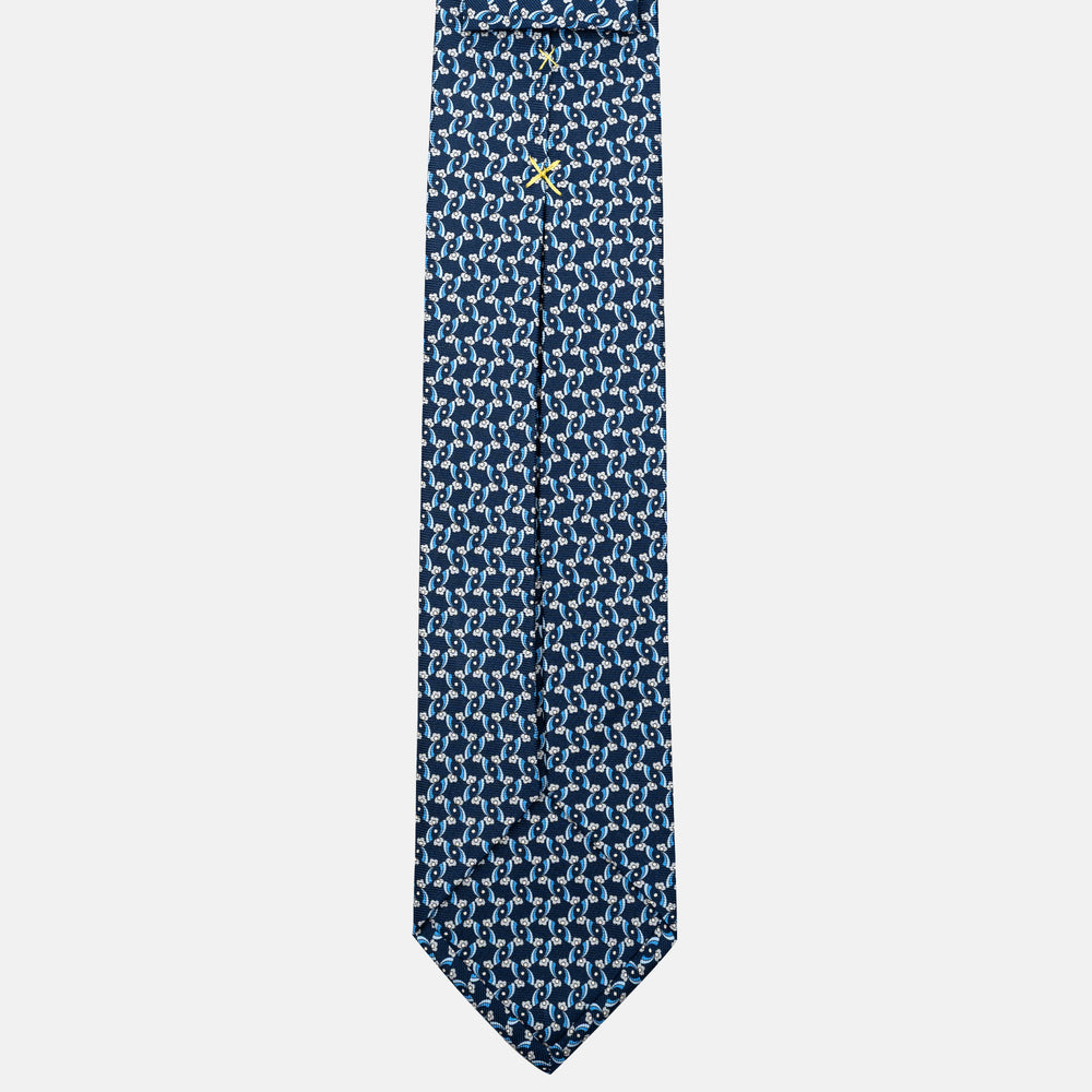 Cravatta 7 pieghe in seta Fantasia Floreale Blu Grigio - JA056337-2