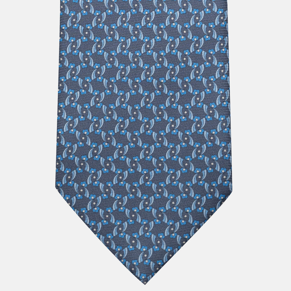 3-Fold Silk Tie, Floral Pattern, Grey - JA056337-9