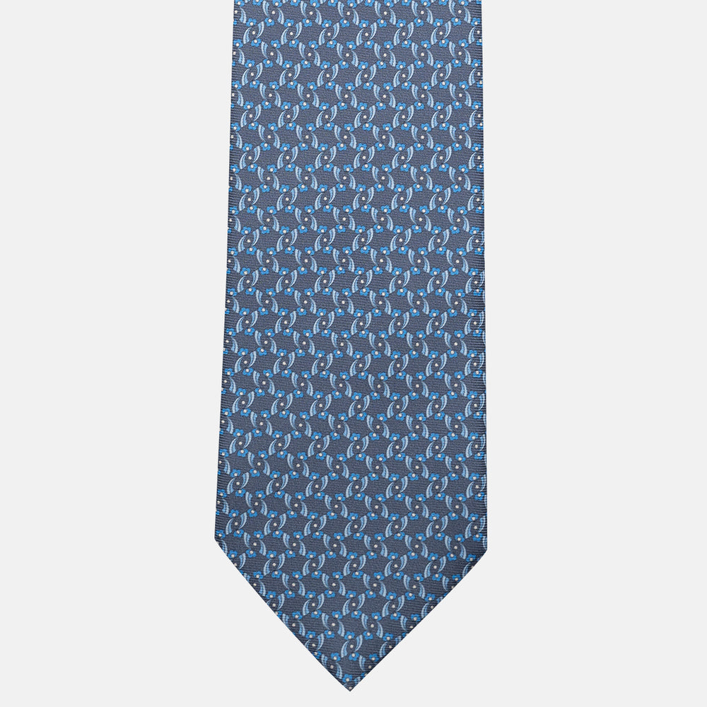 3-Fold Silk Tie, Floral Pattern, Grey - JA056337-9