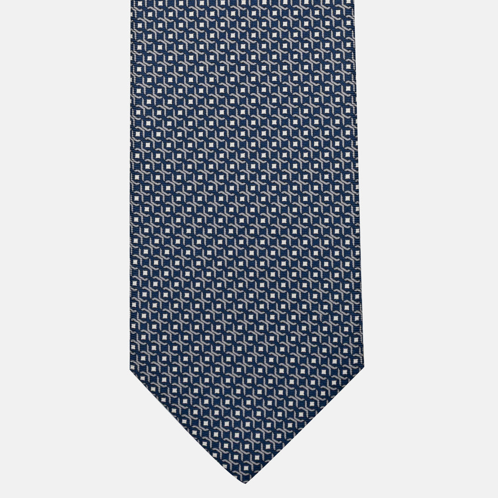 Cravatta 5 pieghe in seta Fantasia Geometrica Blu Grigio - JA056341-4
