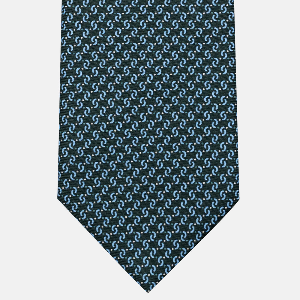 3-Fold Silk Tie, Geometric Pattern, Green - JA056669-6