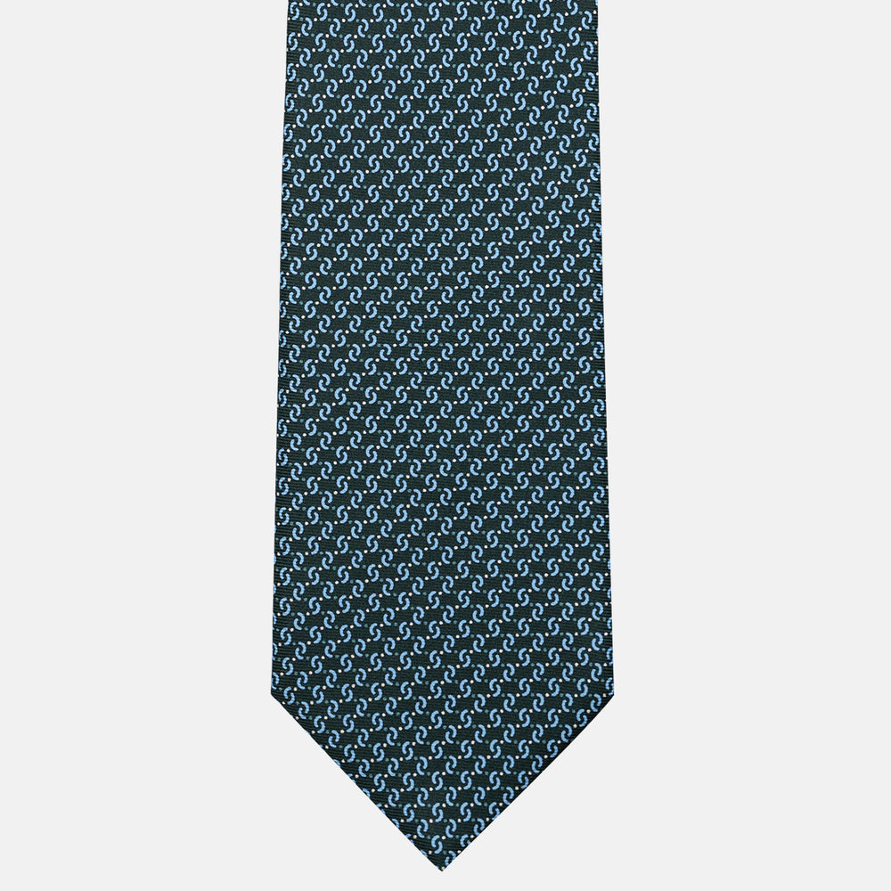 3-Fold Silk Tie, Geometric Pattern, Green - JA056669-6
