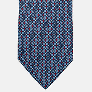 3-Fold Silk Tie, Chain Pattern, Blue and Red - JA056672-1