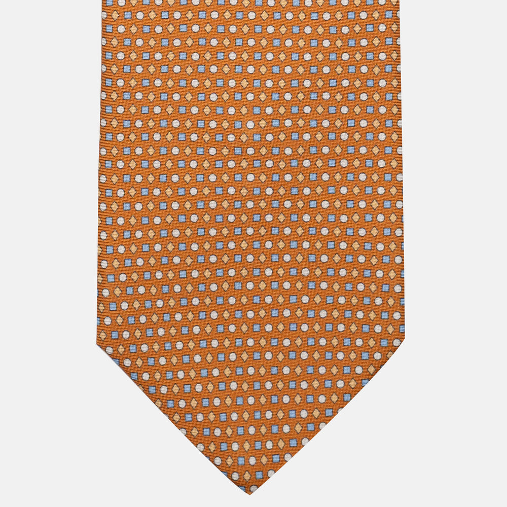 3-Fold Silk Tie, Geometric Pattern, Ochre - JA056674-1