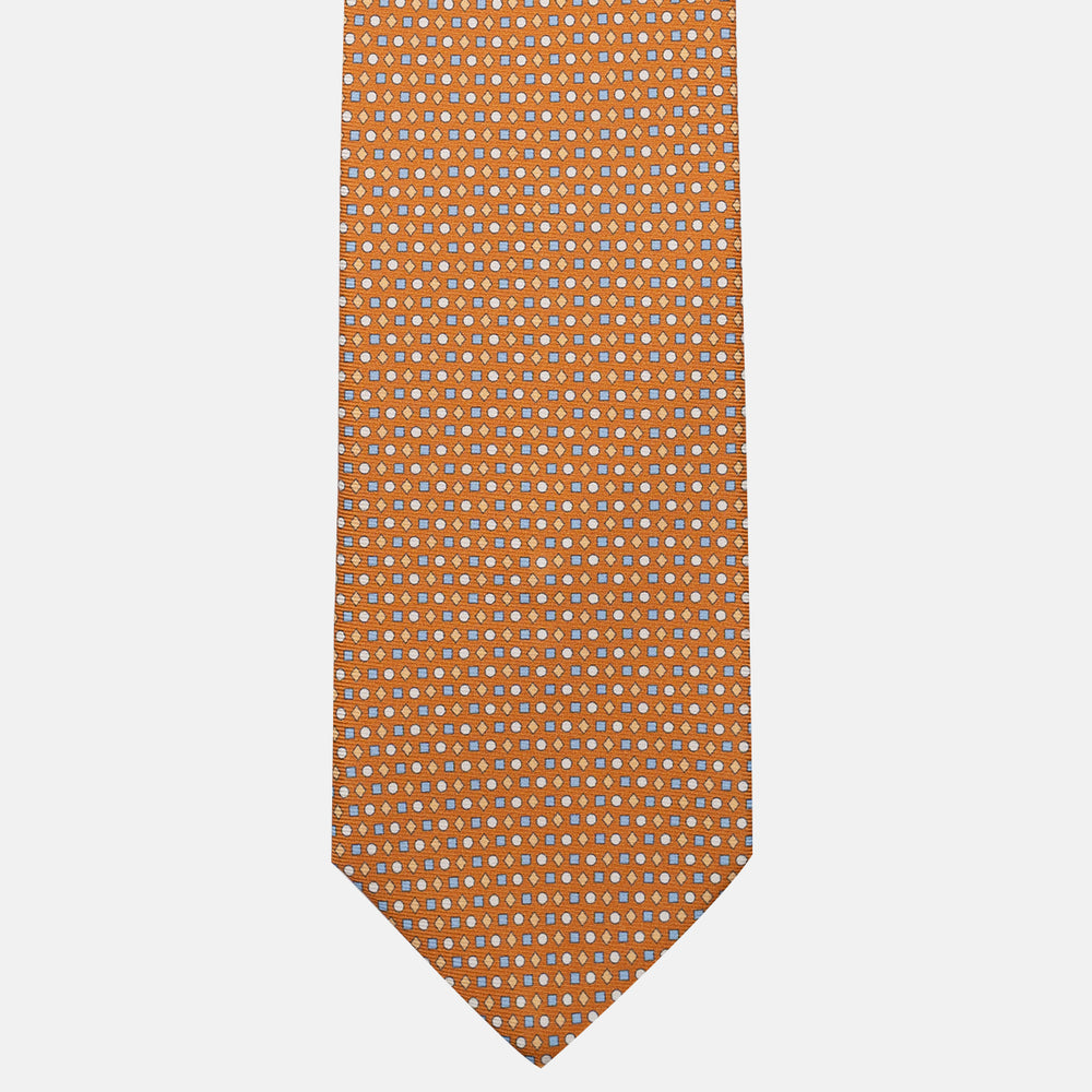 3-Fold Silk Tie, Geometric Pattern, Ochre - JA056674-1