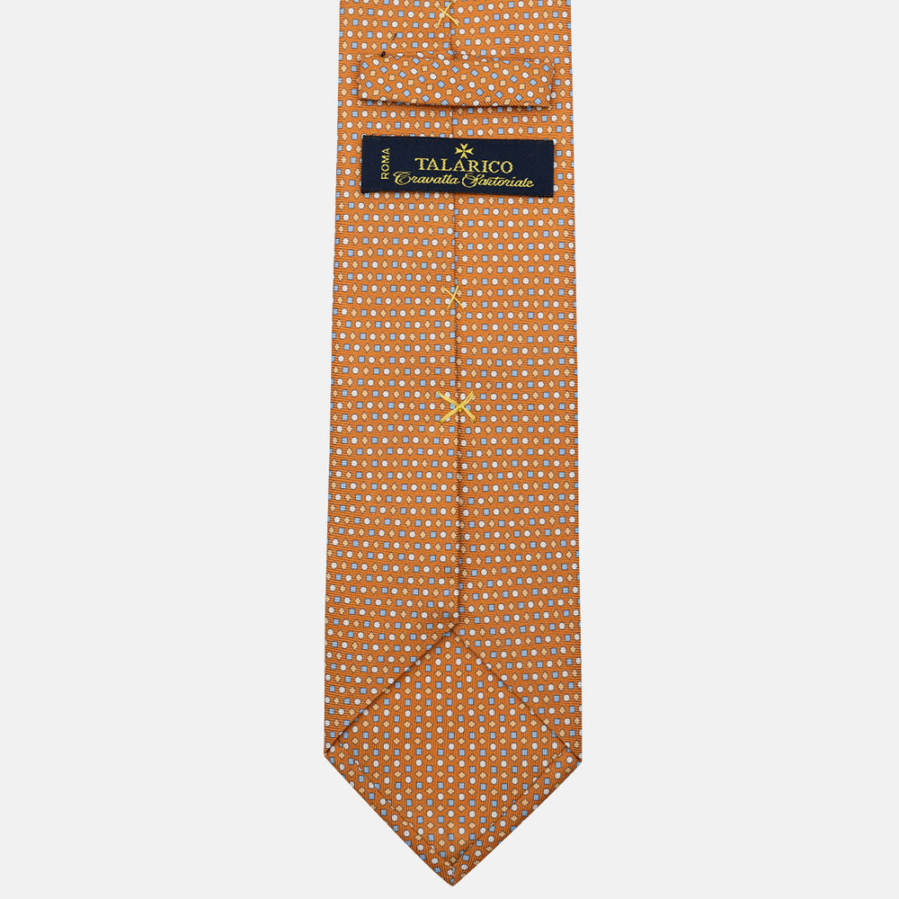 3-Fold Silk Tie, Geometric Pattern, Ochre - JA056674-1
