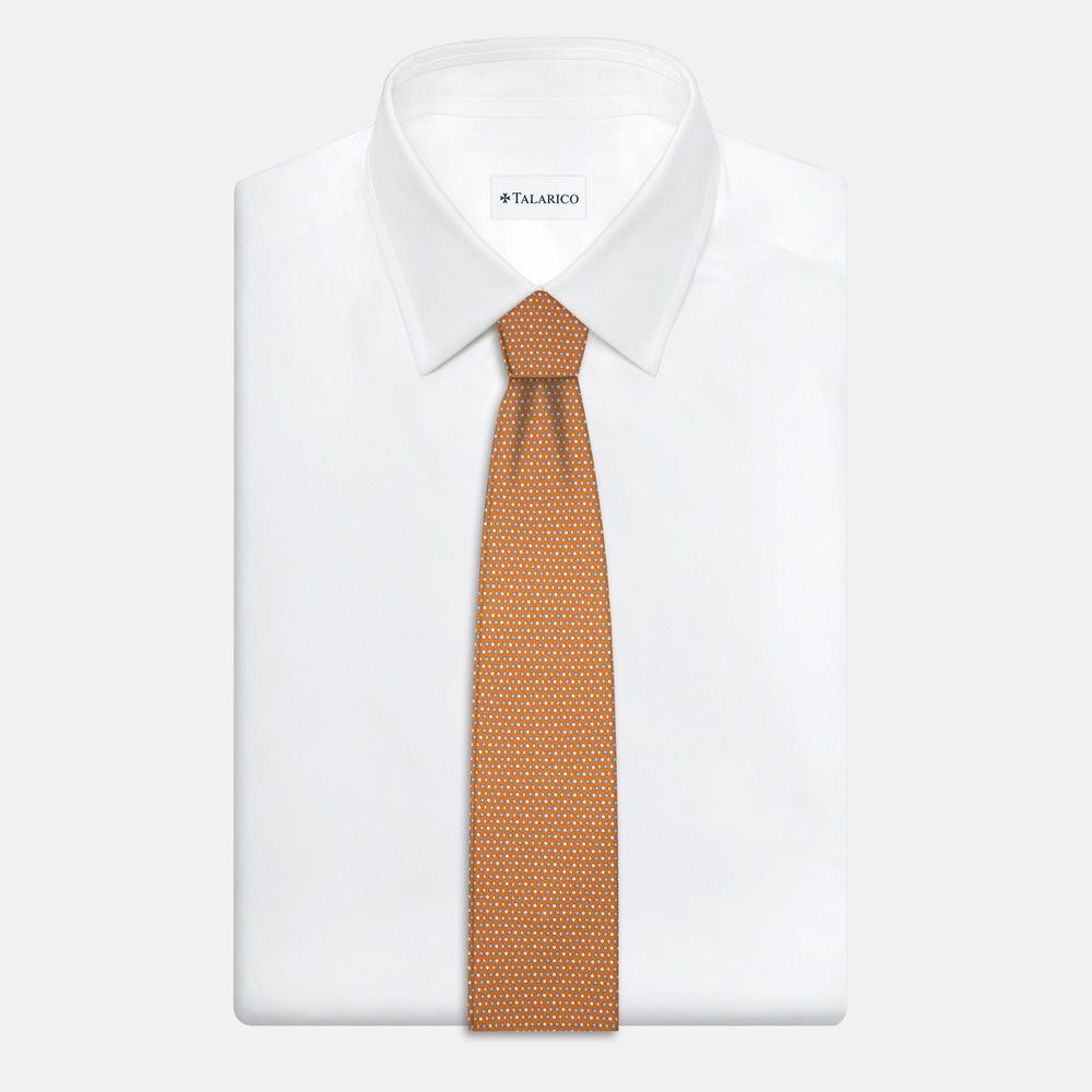 3-Fold Silk Tie, Geometric Pattern, Ochre - JA056674-1