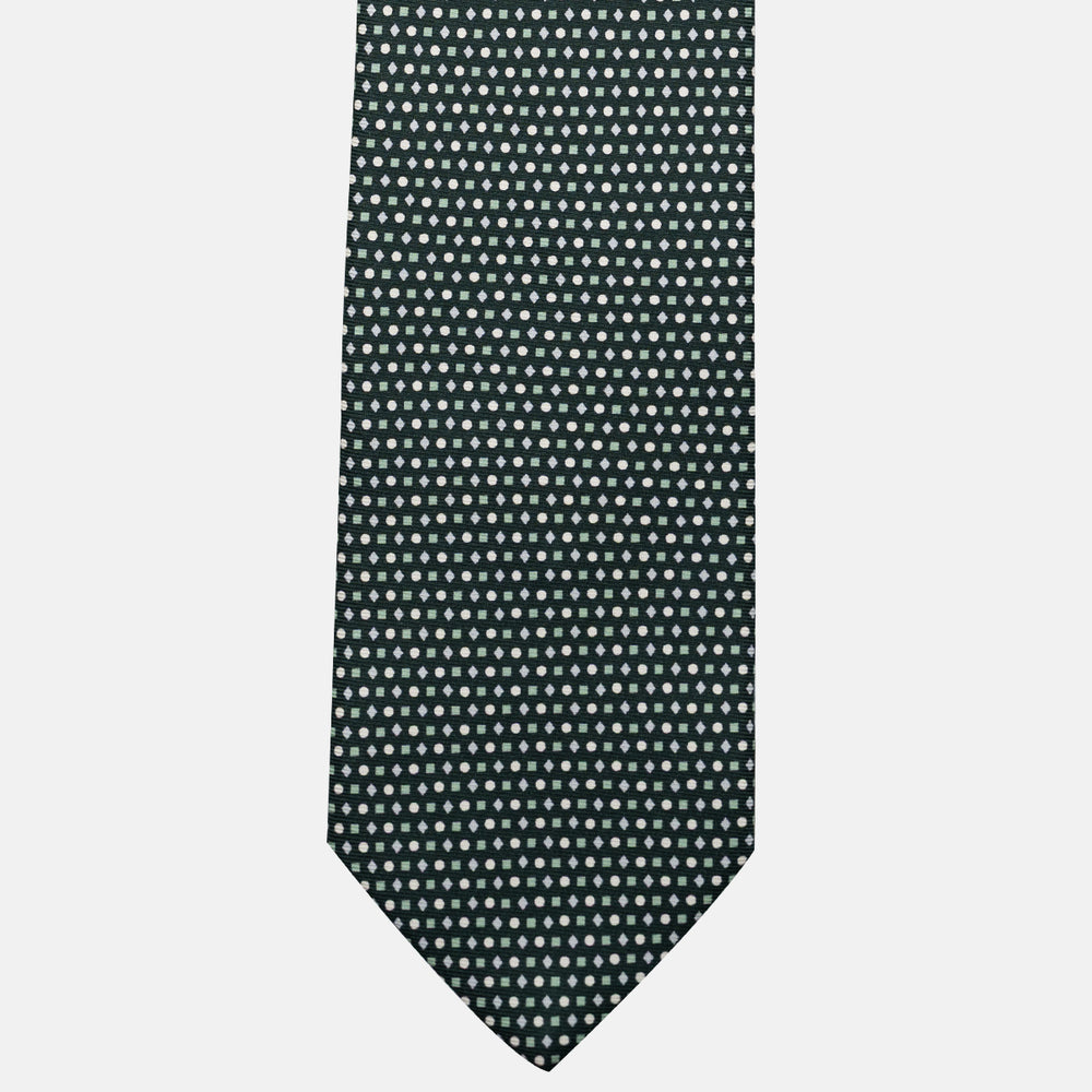 3-Fold Silk Tie, Geometric Pattern, Green - JA056674-2