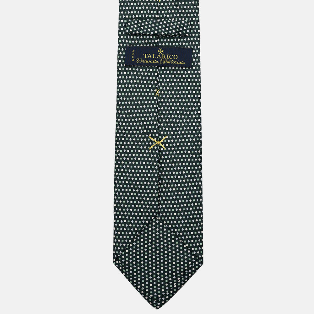 3-Fold Silk Tie, Geometric Pattern, Green - JA056674-2
