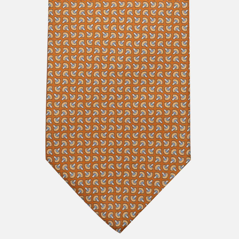 3-Fold Silk Tie, Micro Pattern, Ochre - JA056676-1