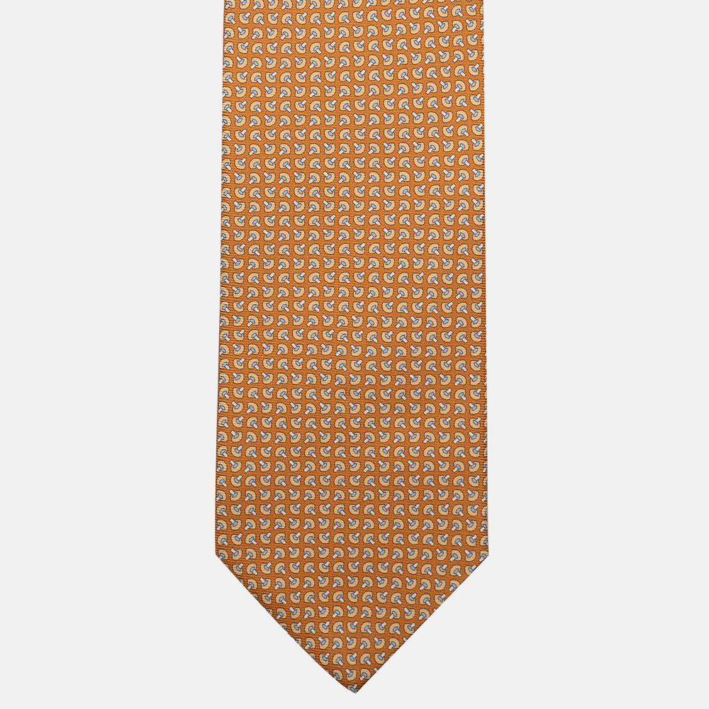 3-Fold Silk Tie, Micro Pattern, Ochre - JA056676-1