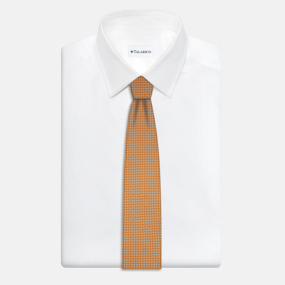 3-Fold Silk Tie, Micro Pattern, Ochre - JA056676-1