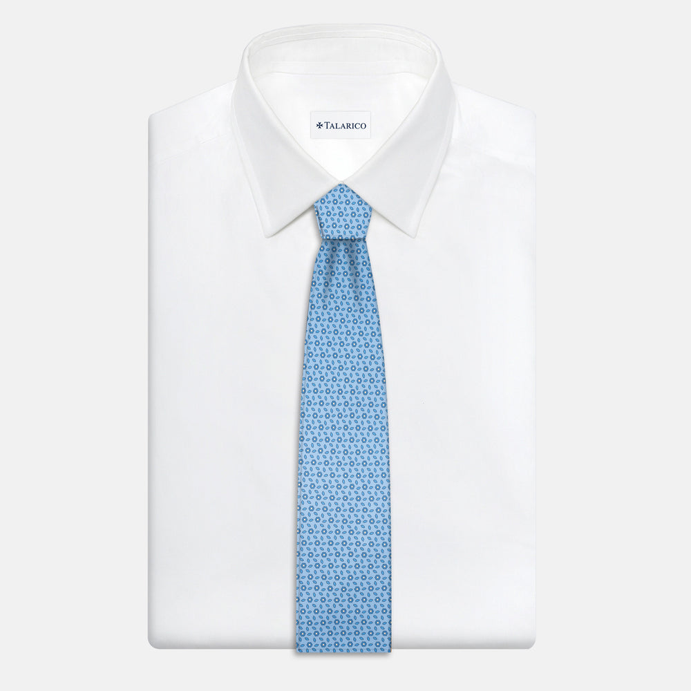 3-Fold Silk Tie, Floral Pattern, Light Blue - JA057079-4
