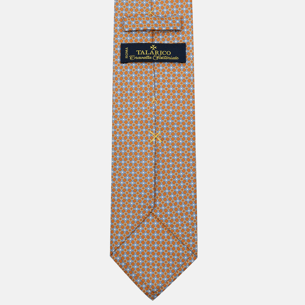 3-Fold Silk Tie, Geometric Pattern, Light Blue Ochre - JA057082-3