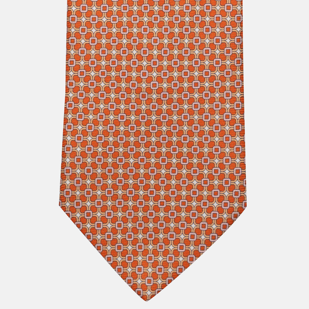 3-Fold Silk Tie, Geometric Pattern, Orange Pink - JA057082-4