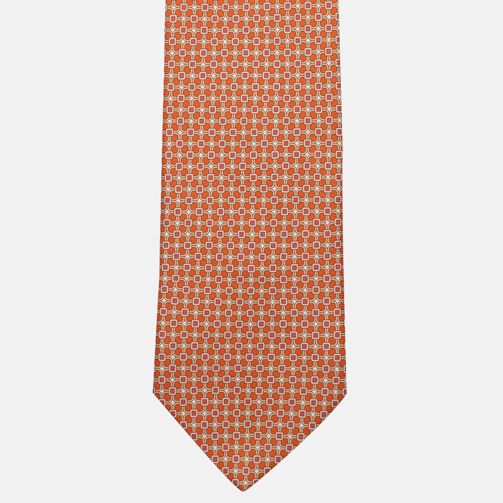 3-Fold Silk Tie, Geometric Pattern, Orange Pink - JA057082-4
