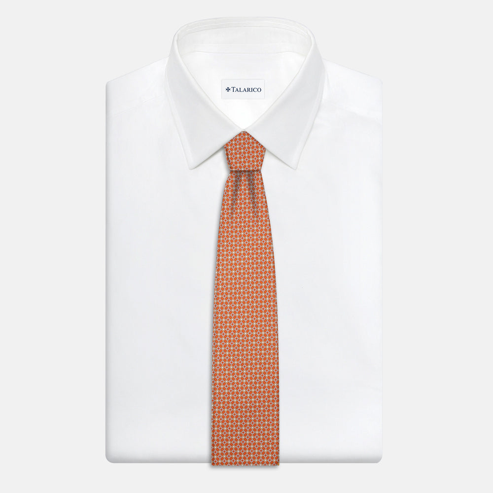 3-Fold Silk Tie, Geometric Pattern, Orange Pink - JA057082-4