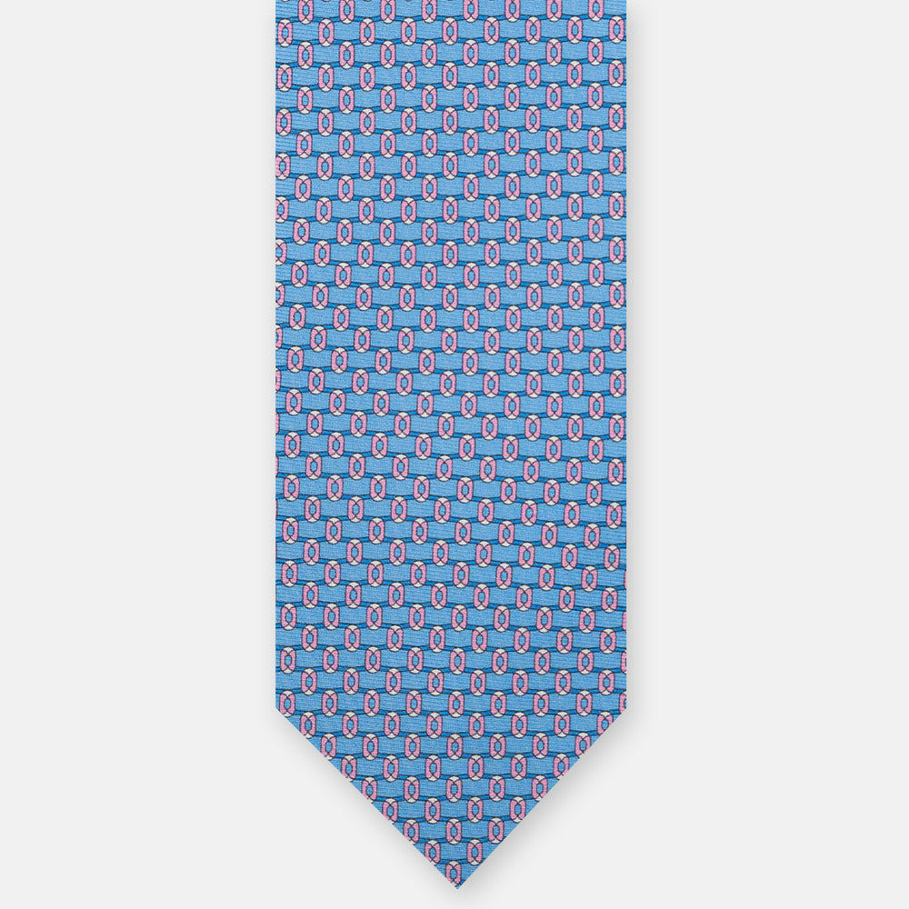 3-Fold Silk Tie, Geometric Pattern, Sky Blue Pink - JA058625_1 T