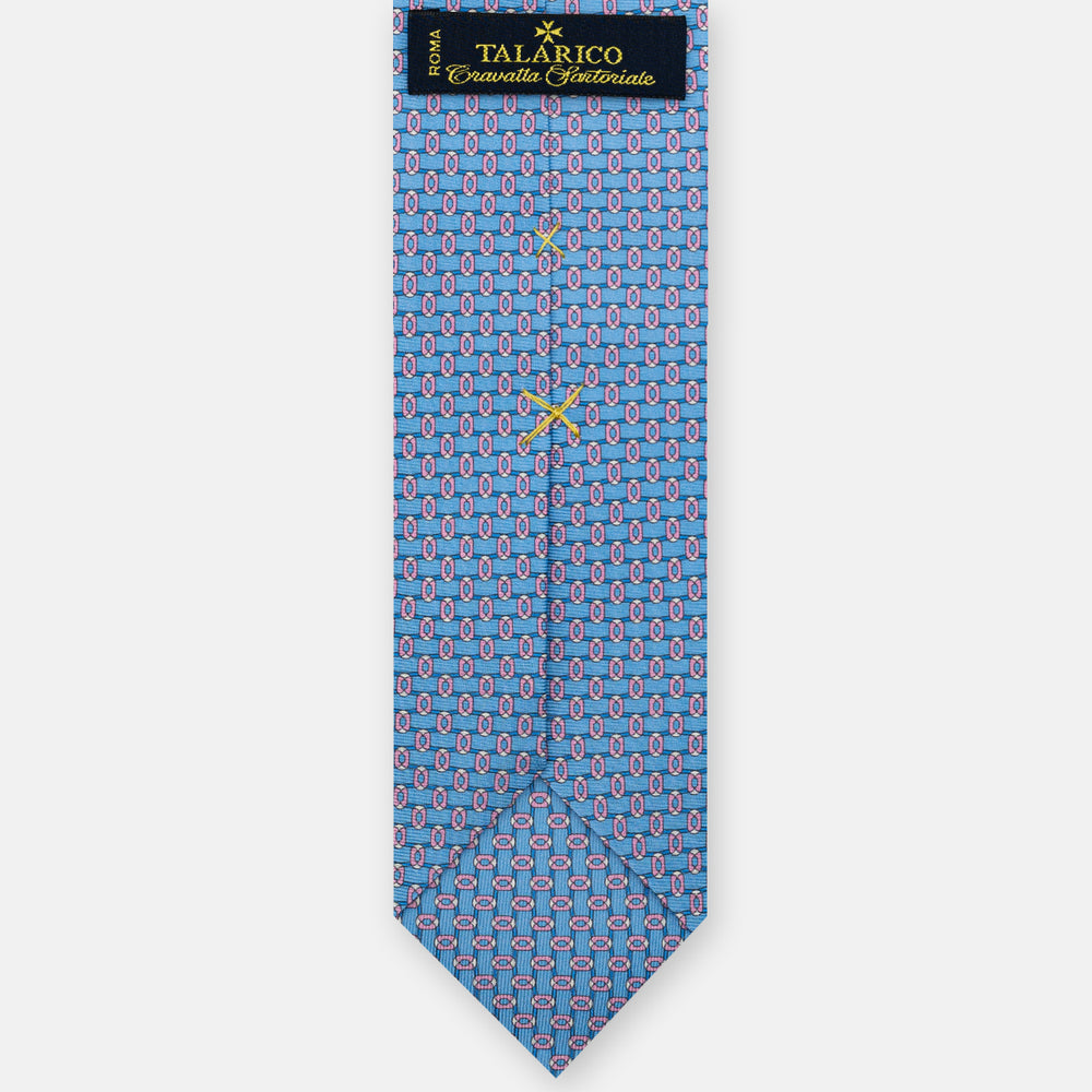 3-Fold Silk Tie, Geometric Pattern, Sky Blue Pink - JA058625_1 T