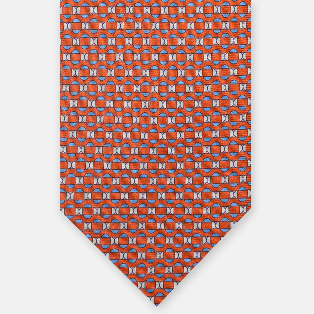 3-fold Silk Tie, Geometric, Orange - JA058627_2 T