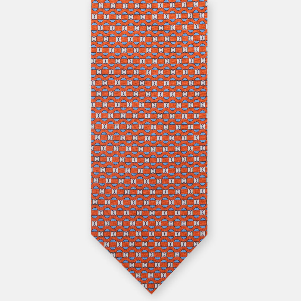 3-fold Silk Tie, Geometric, Orange - JA058627_2 T