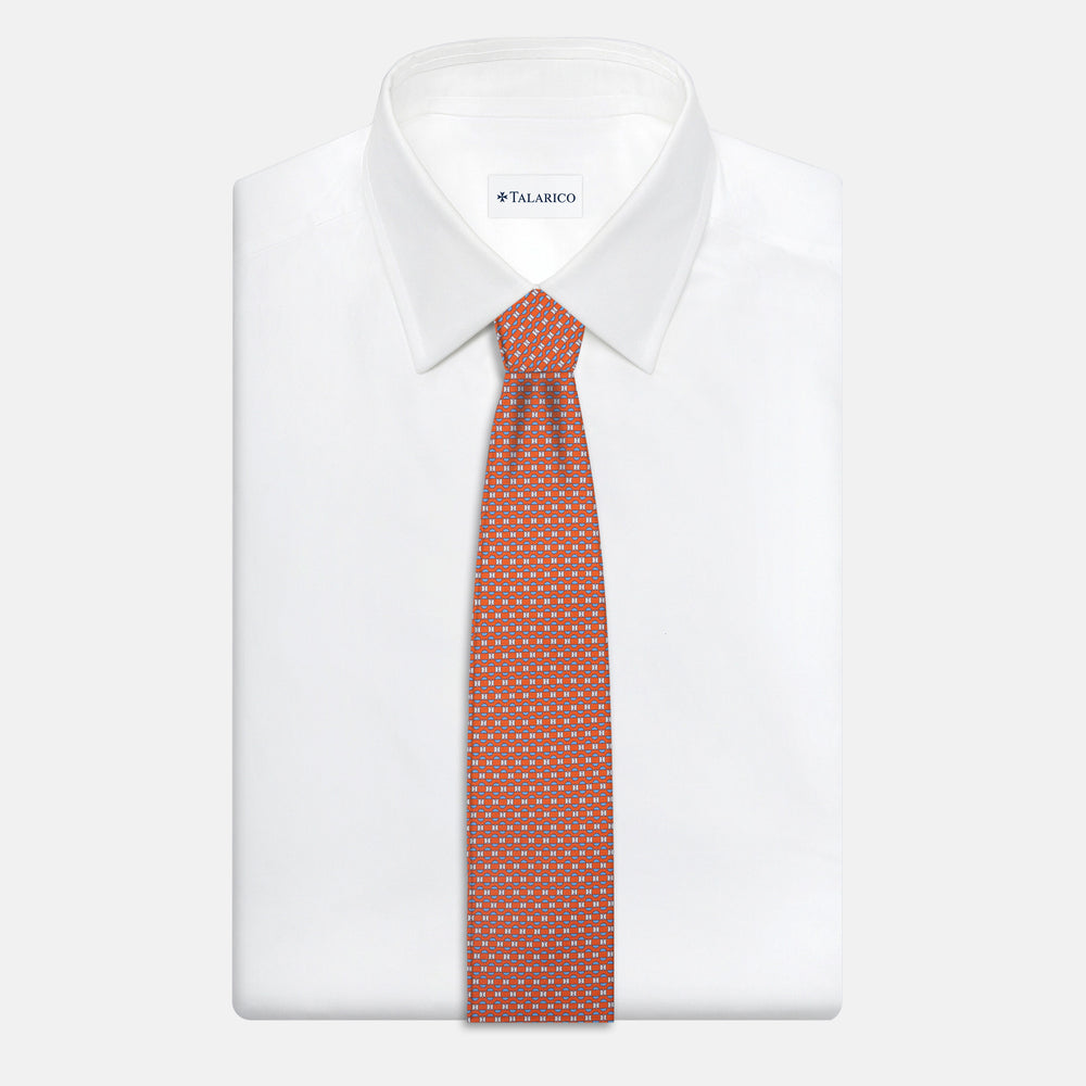 3-fold Silk Tie, Geometric, Orange - JA058627_2 T