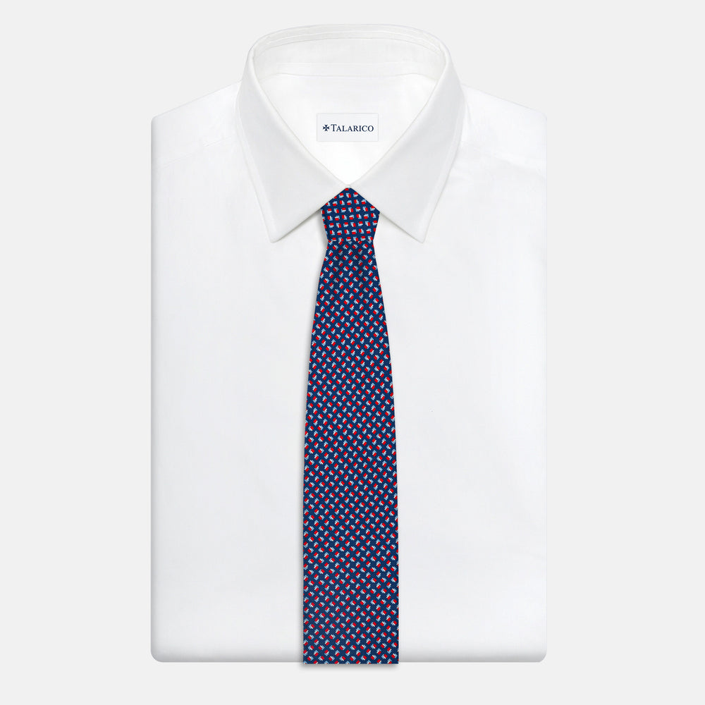 3-fold Silk Tie, Micro Pattern, Blue Red - JA060092_1 T