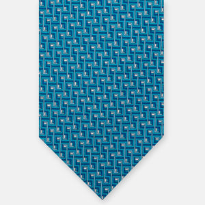 3-fold Silk Tie, Chain Pattern, Pool Blue - JA061861_4 T