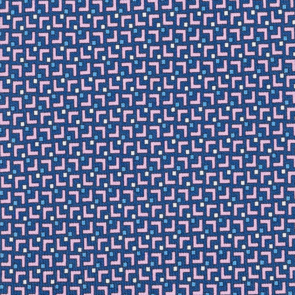 Cravatta 3 Pieghe in Raso Satin Fantasia Geometrica, Blu Rosa - JA241007-1