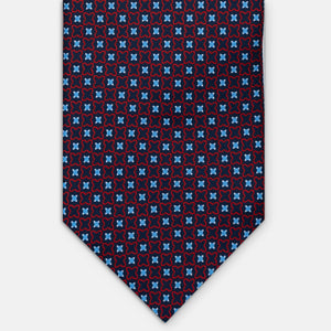 CRAVATTA 3 PIEGHE IN RASO SATIN FANTASIA GEOMETRICA ALL-OVER, BLU NAVY ROSSA, JA251001_1 T