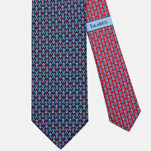 3-Fold Silk Tie with Floral Pattern, Navy & Red - JA300-3
