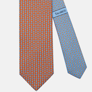 3-Fold Silk Tie with Floral Pattern, Orange & Light Blue - JA300-4
