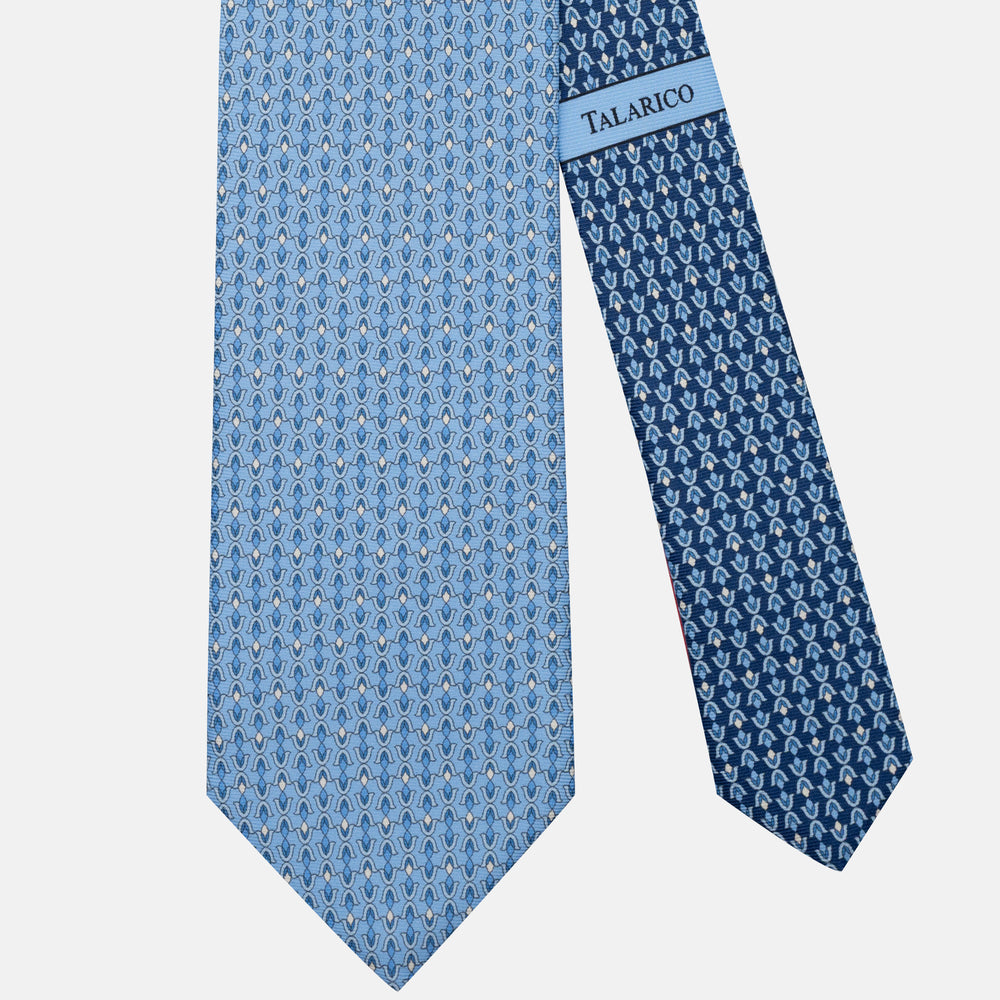 Cravatta 3 pieghe in Seta Fantasia Floreale, Celeste Azzurro - JA300-5