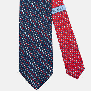 3-Fold Silk Tie in Micro Pattern, Navy & Red - JA301-3
