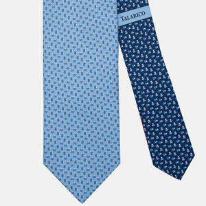 3-Fold Silk Tie in Micro Pattern, Light Blue & Navy - JA301-4