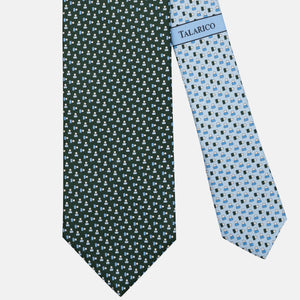 3-Fold Silk Tie in Micro Pattern, Forest Green & Light Blue - JA301-5