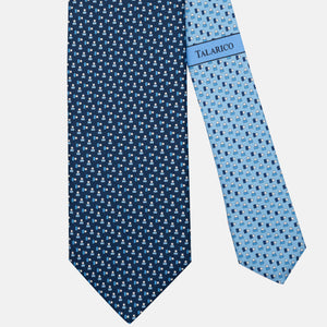 -Fold Silk Tie in Micro Pattern, Blue & Light Blue - JA301-6