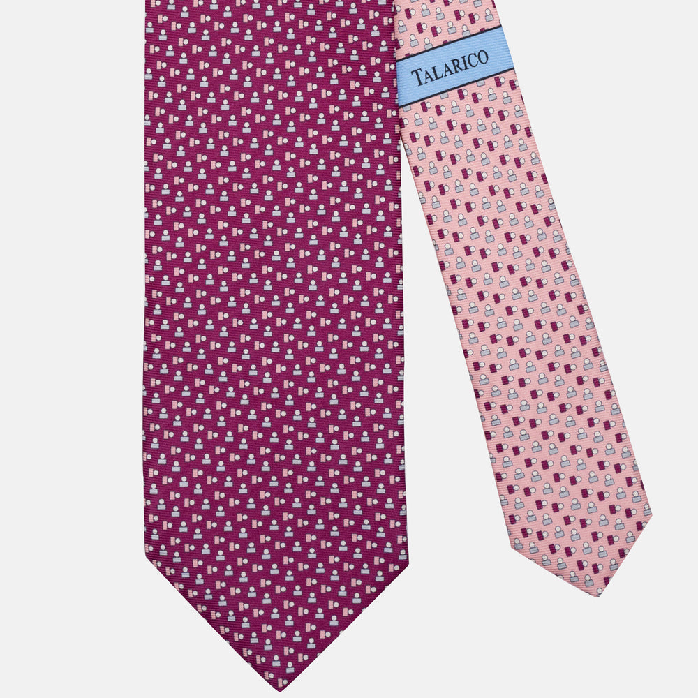 Cravatta 3 pieghe in Seta Micro Fantasia, Magenta Rosa - JA301-7