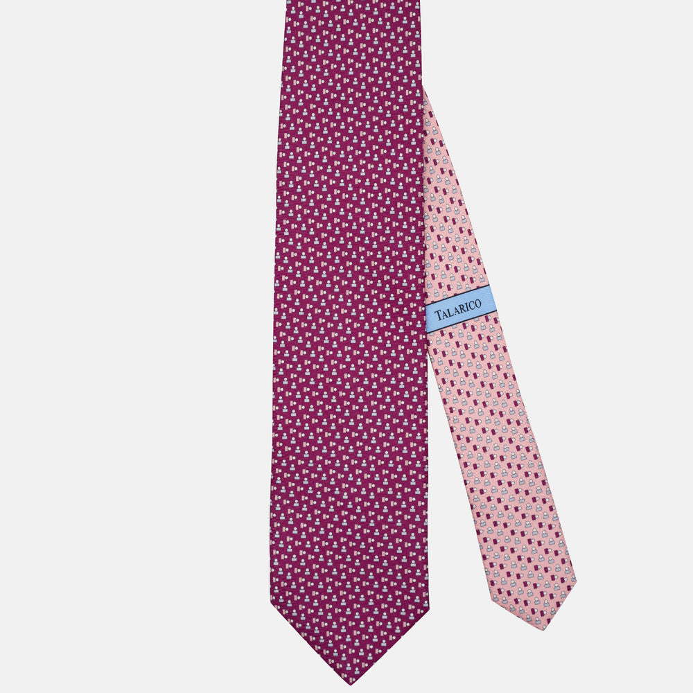 Cravatta 3 pieghe in Seta Micro Fantasia, Magenta Rosa - JA301-7